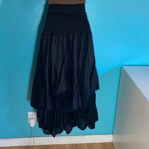 Baba Womens Size M Lightweight Dark Navy Cotton Tiered Skirt Foldover Waistband
